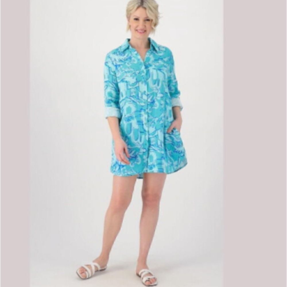 New Denim & Co Beach Linen Coverup Dress Sz Med